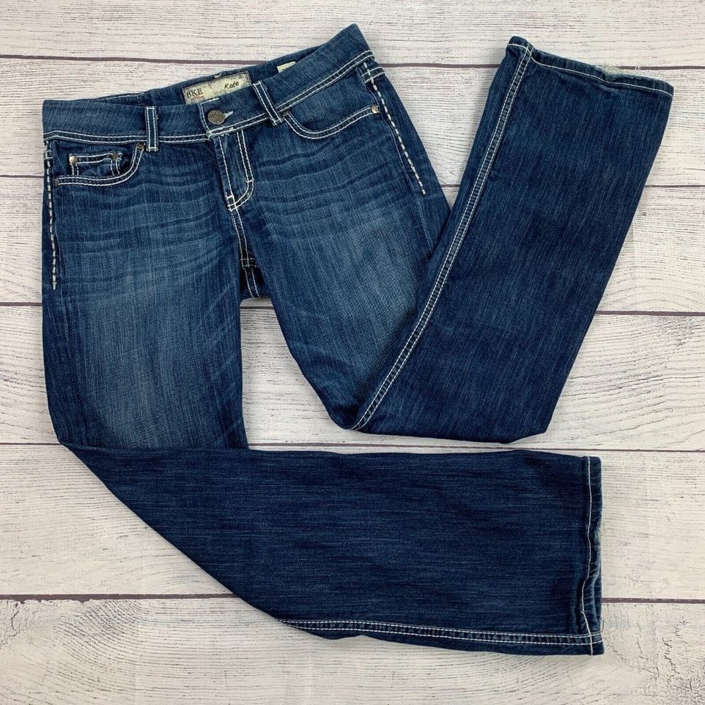 BKE Jeans 29 X 31.5 Dark Wash Kate Bootcut 31" Inseam Thick Stitch